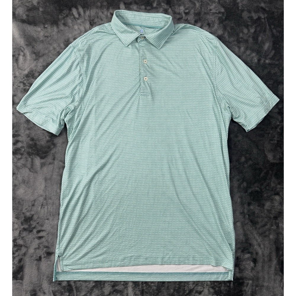 Johnnie-O Performance Polo Mens M Green Geometric Print Golf Shirt Stretch